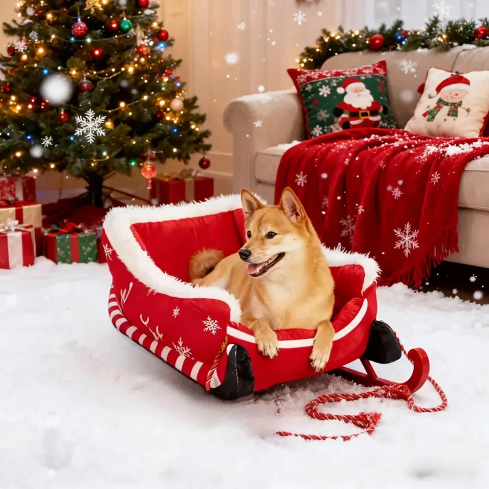 Christmas Dog Sleigh Bed